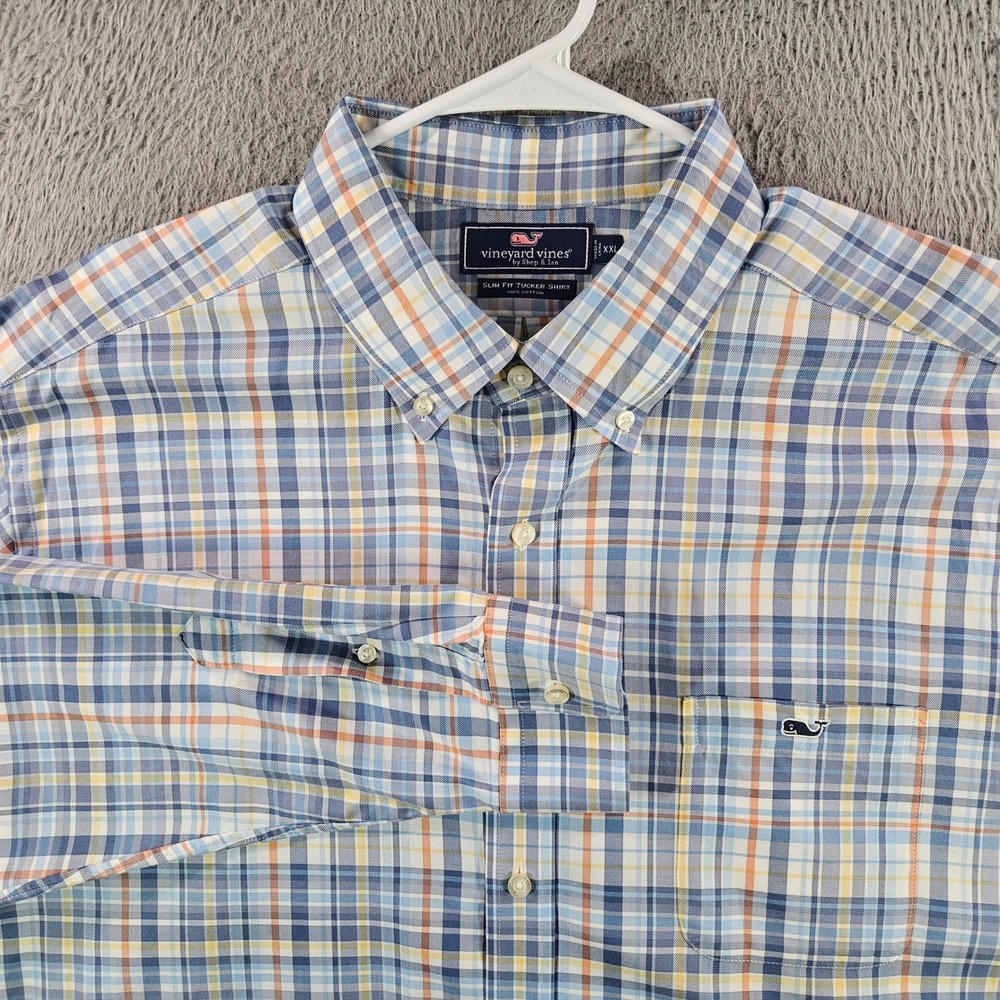 Vineyard Vines Slim Fit Tucker Shirt Mens XXL Blue Orange Plaid Button Down